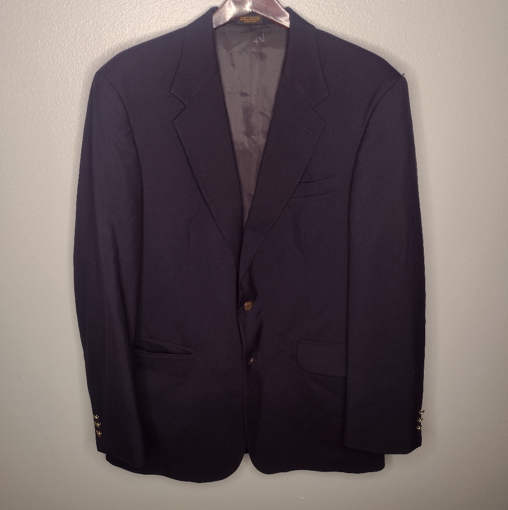 Oscar de La Renta Men's Blazer Sport Coat 43L Navy Wool LL